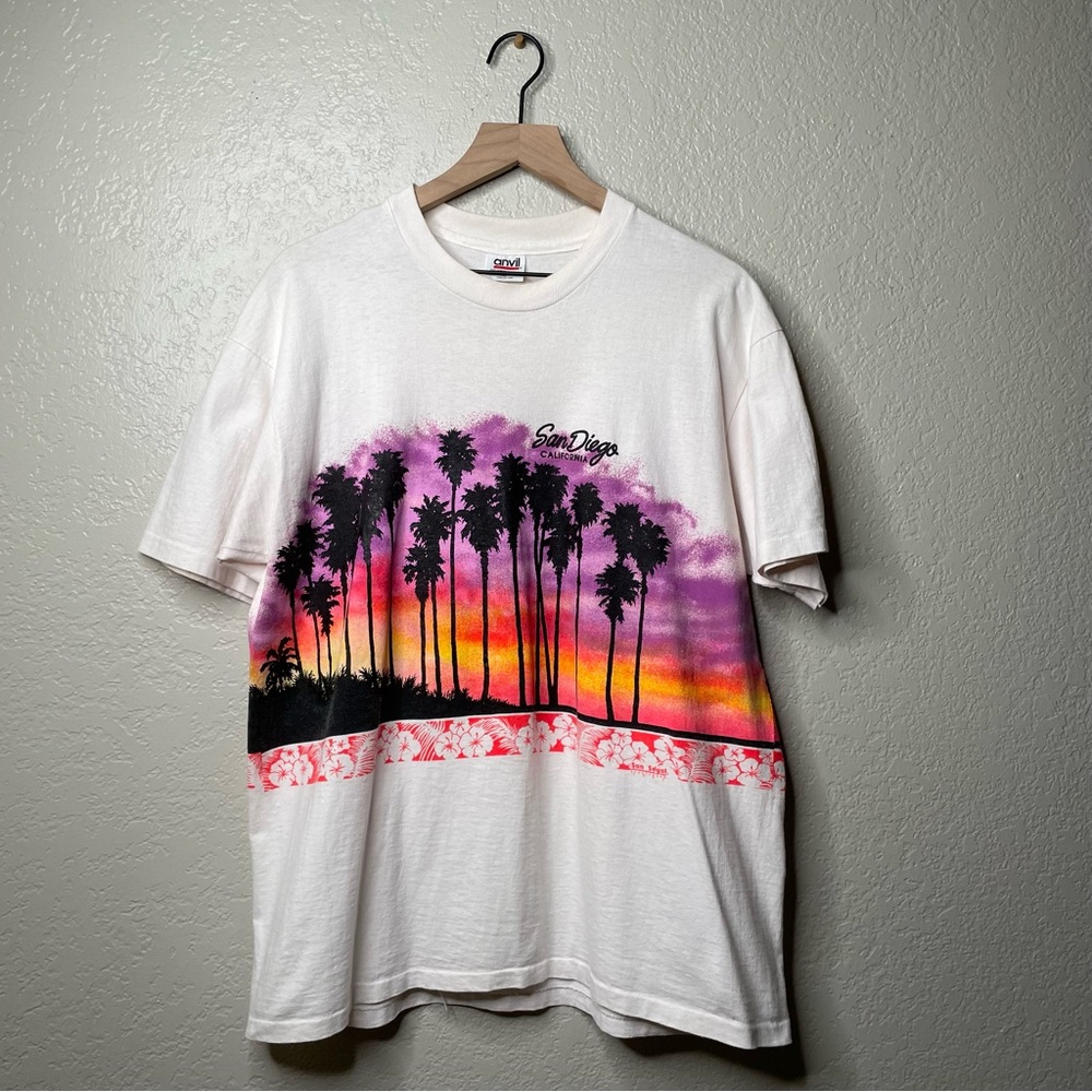90s Vintage San Diego Cali Sunset Wrap Around T-Shirt 1991 Single Stitch - Picture 2 of 11